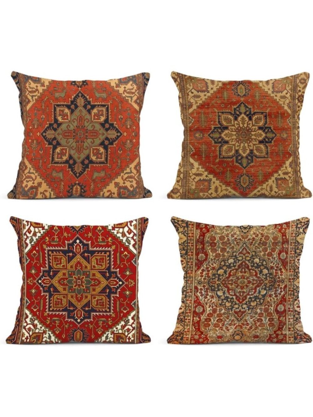 Set of 4 Antique Kilim Linen Throw Pillow Covers, 20x20 Inch Decorative Cushions